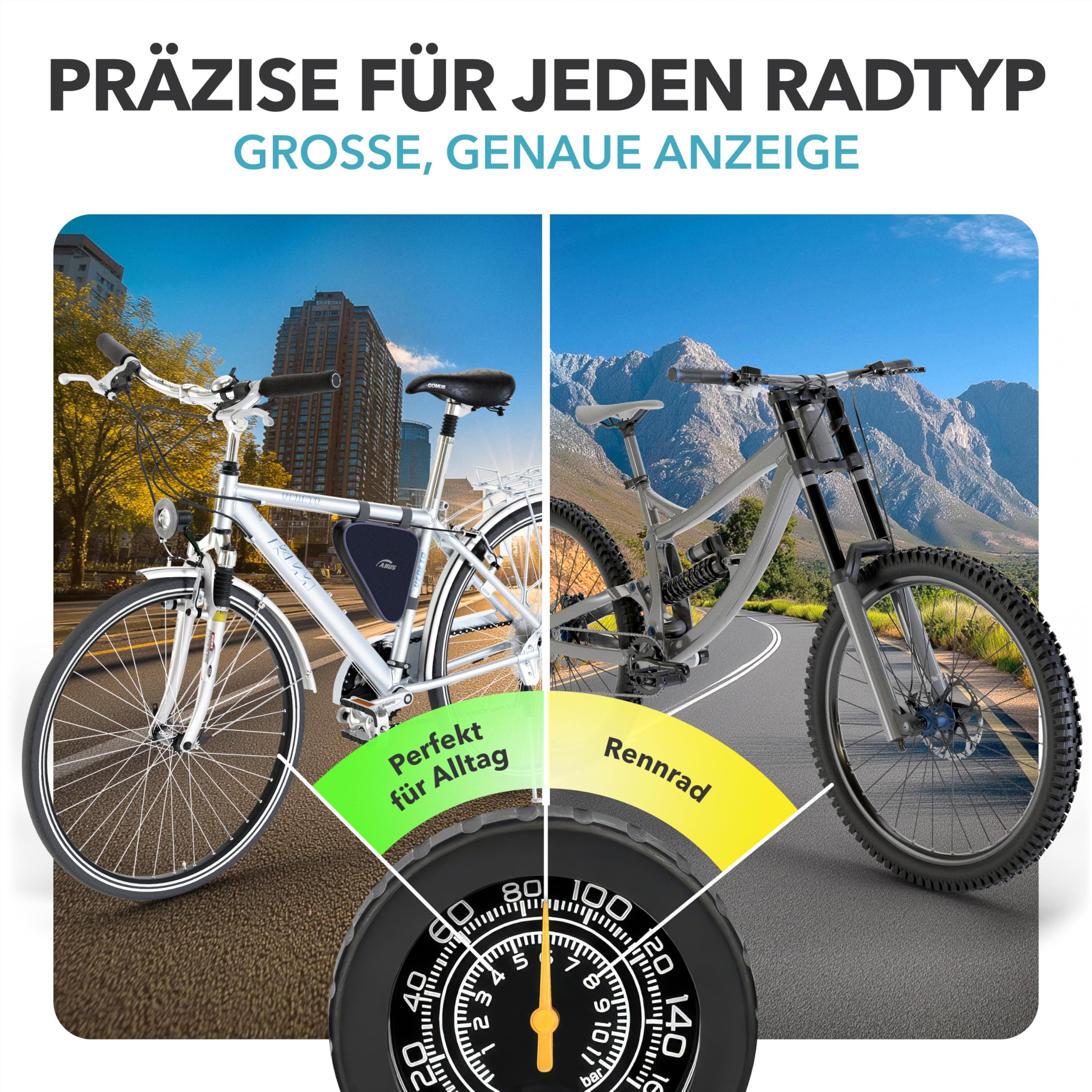 Fahrradpumpe alle Ventile **Test SEHR GUT + 10 Jahre GARANTIE** Leistungsstarke Fahrrad Pumpe Luft – Fahrrad Luftpumpe Französisches Ventil - Luftpumpe Fahrrad Standpumpe mit Manometer Standluftpumpe