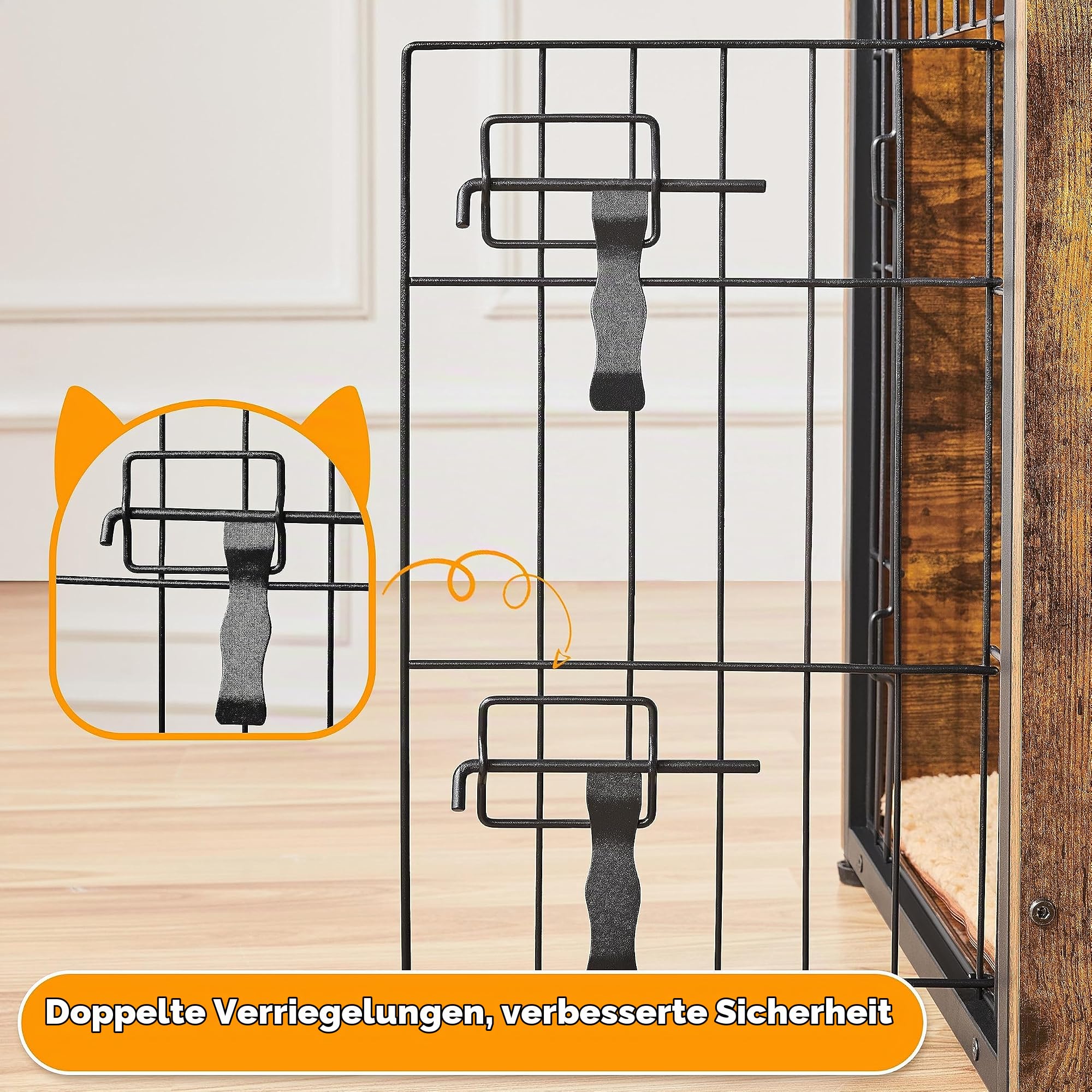 Yaheetech Hundekäfig Möbel, Hundebox Beistelltisch, Moderne Hundehütte für kleine/mittelgrosse Hunde bis zu 61 kg, Hundehaus mit 2 Kissen, 138x51x61 cm, Braun
