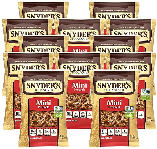 Pretzels - Bolsas individuales de Snyders Mini Pretzels  Horneado lento y fabricado en una instalación sin cacahuete  Paquetes para llevar de tamaño