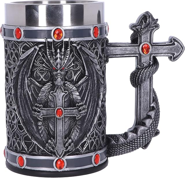Nemesis Now Exclusive Silver Dragon Obsidian Tankard, 17.5cm, Resin