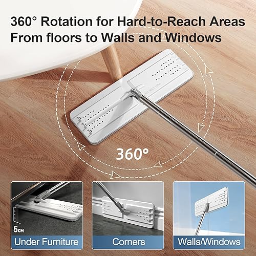 Miniatura 5 de JOYMOOP Juego de trapeador y cubo con escurridor para limpieza de suelos y limpiador de paredes, juego de sistema de trapeador plano y cubo con 2