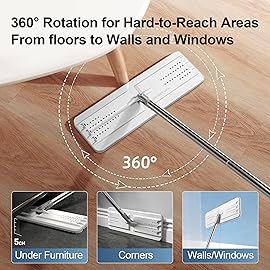 JOYMOOP Mop and Bucket with Wringer Set for Floor Cleaning and Wall Cleaner, Flat Mop and Bucket System Set with 2 Mops and 8 Large Microfiber Pads - White