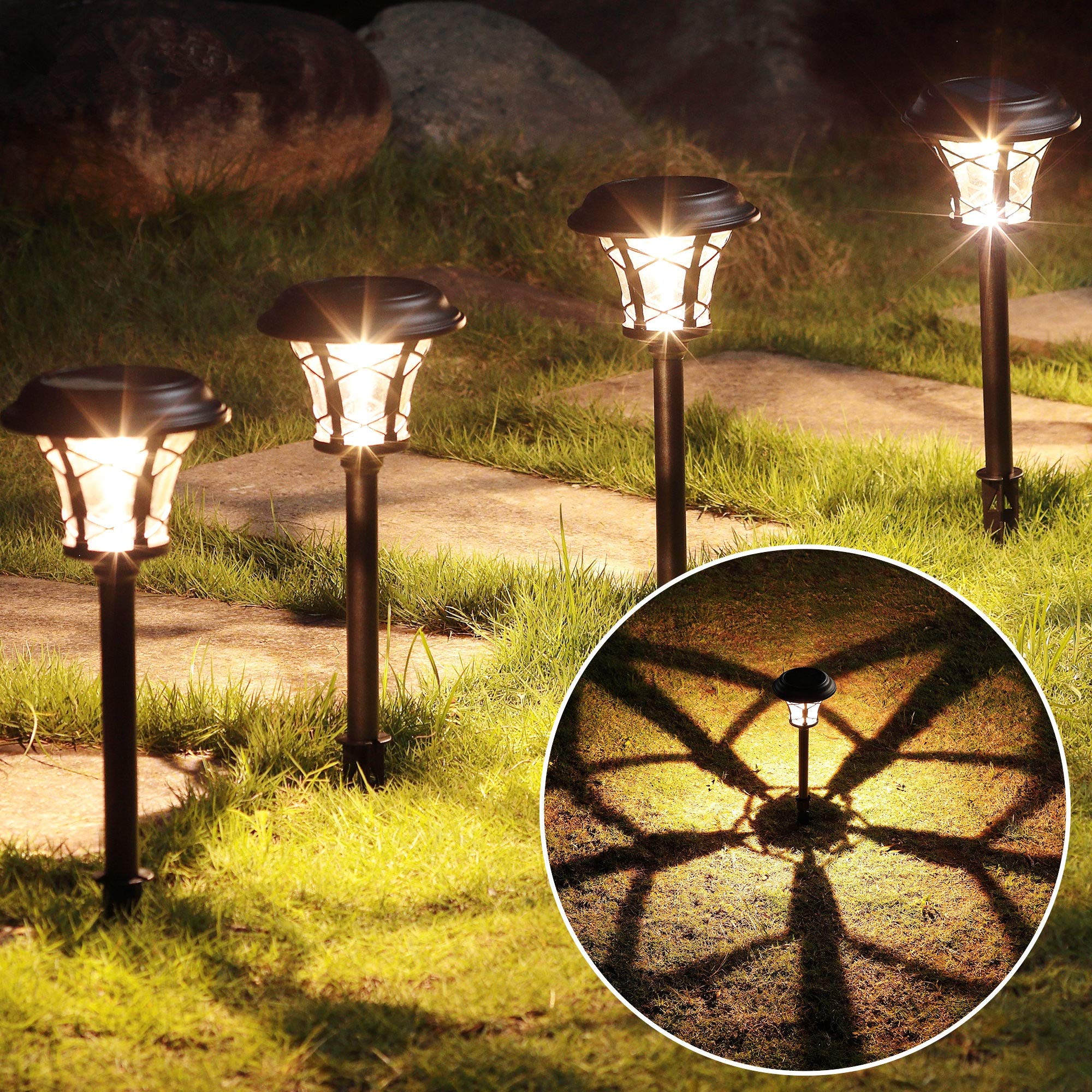 MAGGIFT6 Pack 25 Lumen Solar Powered Pathway Lights, Super Bright SMD LED Outdoor Lights, Stainless Steel & Glass Waterproof Light for Landscape, Lawn, Patio, Yard, Garden, Deck Driveway, Warm White