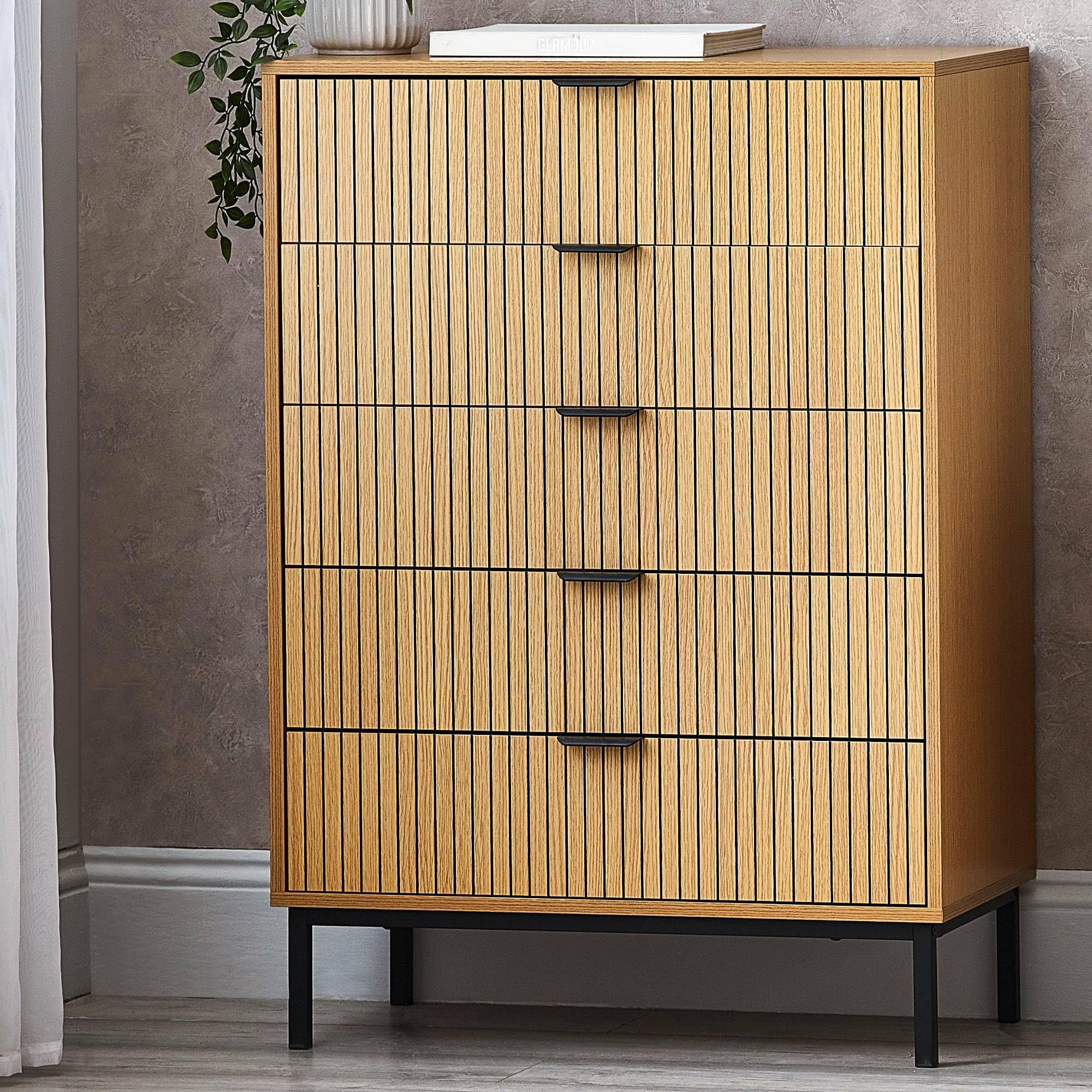 Julian Bowen Wood 5 Drawer Chest Black