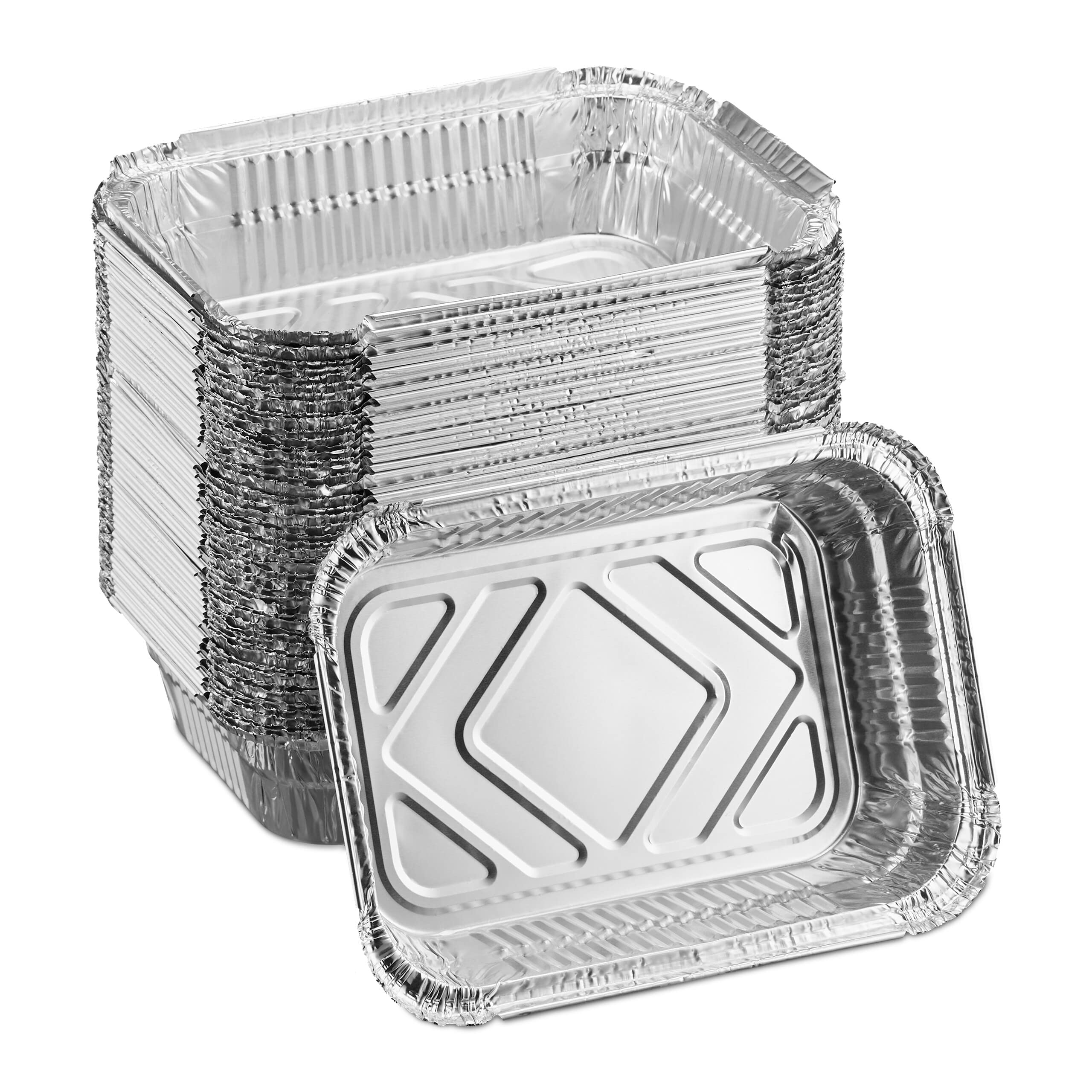 Relaxdays Aluminium Baking Trays, Set of 50, HWD: 4.5 x 18.5 x 13cm, Square Barbecue Dishes, Drip Pans, Grilling, Silver