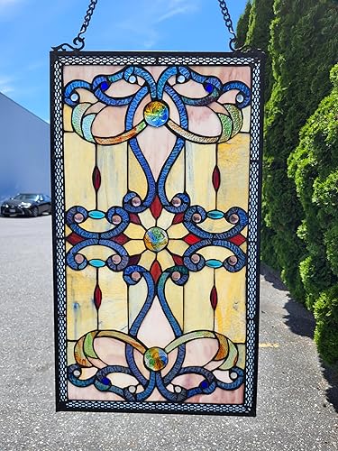 Panel de vitral, 24 pulgadas, rosa, verde, azul, blanco