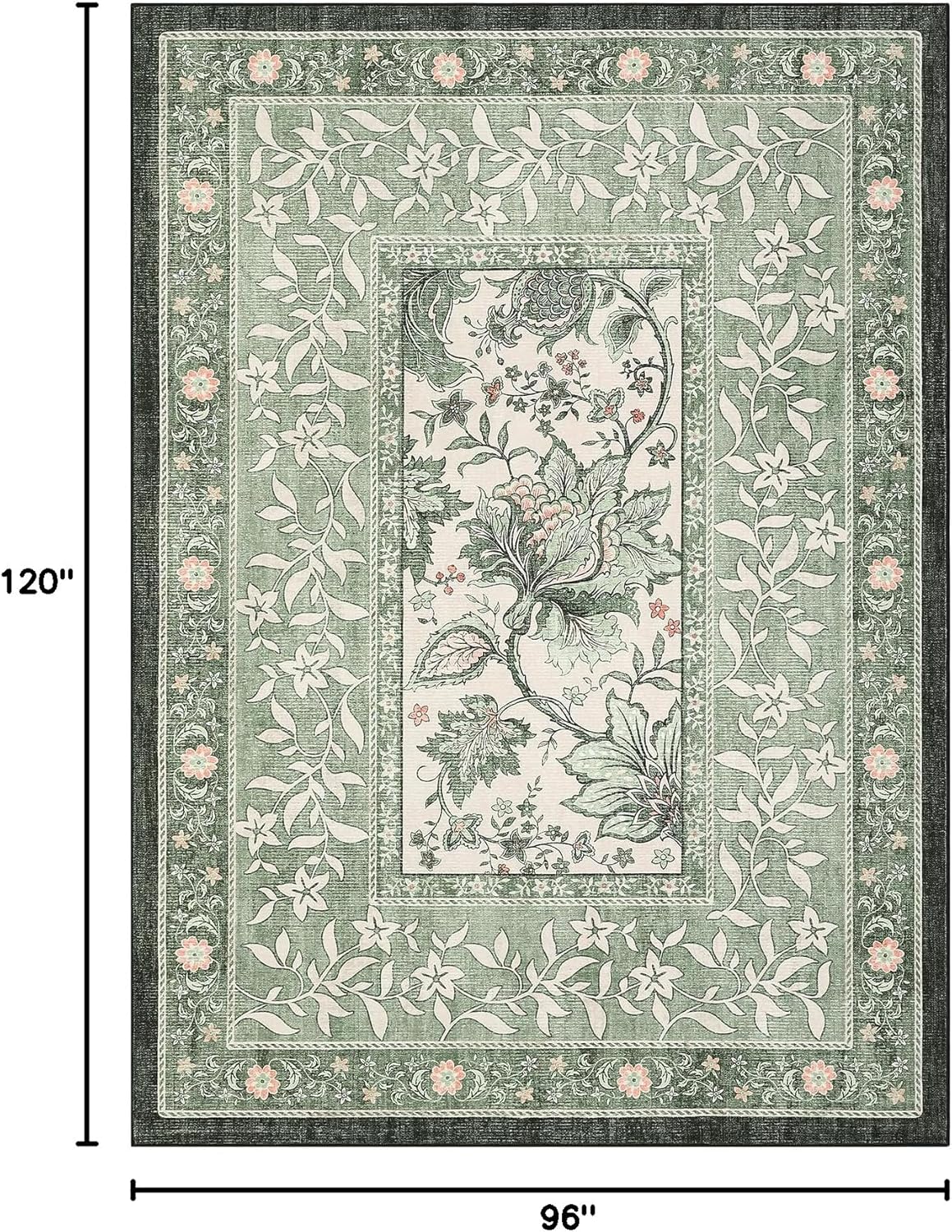 GarveeHome Provence 8x10 Area Rugs for Living Room, Botanical Grove Sage Green Cottagecore Washable Rug for Bedroom Dining Nursery Low-Pile Vintage Large Carpet