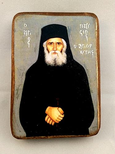 Icono de madera griego cristiano ortodoxo madera de San Paisios  A0