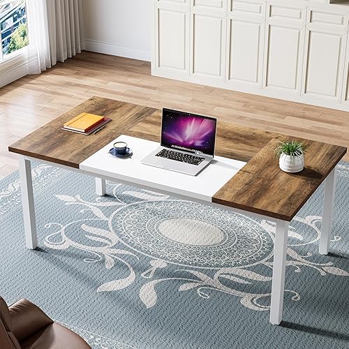 Miniatura 78 de Tribesigns Escritorio simple para computadora de 55 pulgadas, mesa de escritorio de oficina en casa para estación de trabajo, nogal oscuro + patas