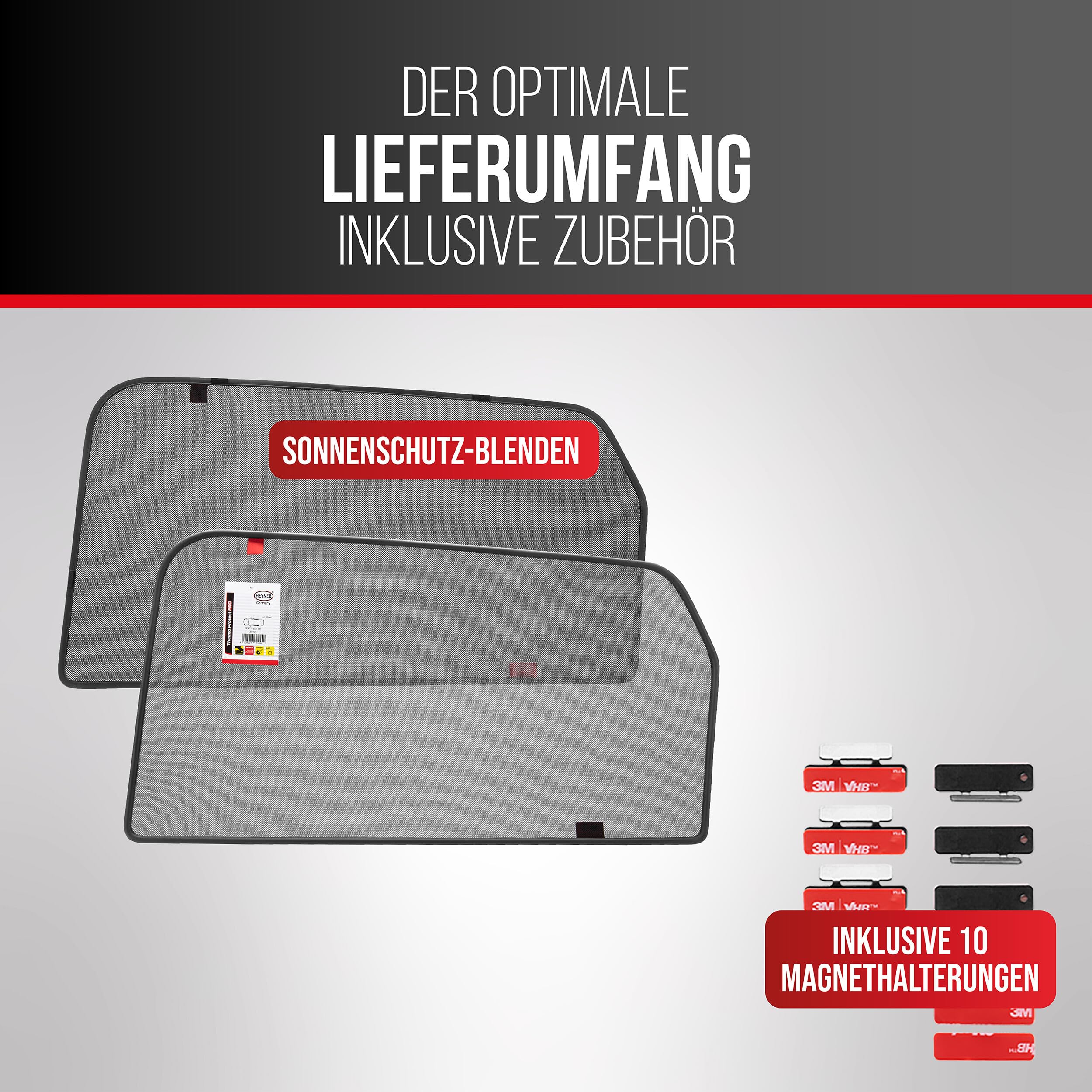 HEYNER® Sonnenschutz Magnethalterung Seat Leon (3) ab 2012 – 2er Set für hintere Türen, passgenau, grau, gummierter Rahmen