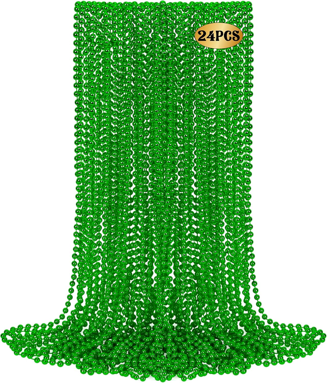 24 PCS St Patricks Day Necklace, Green Mardi Gras Beads Bulk, 33" Round Beads St Patricks Day Accessories, Parade Throws for Carnival Decorations Party Favors St. Patricks Decor