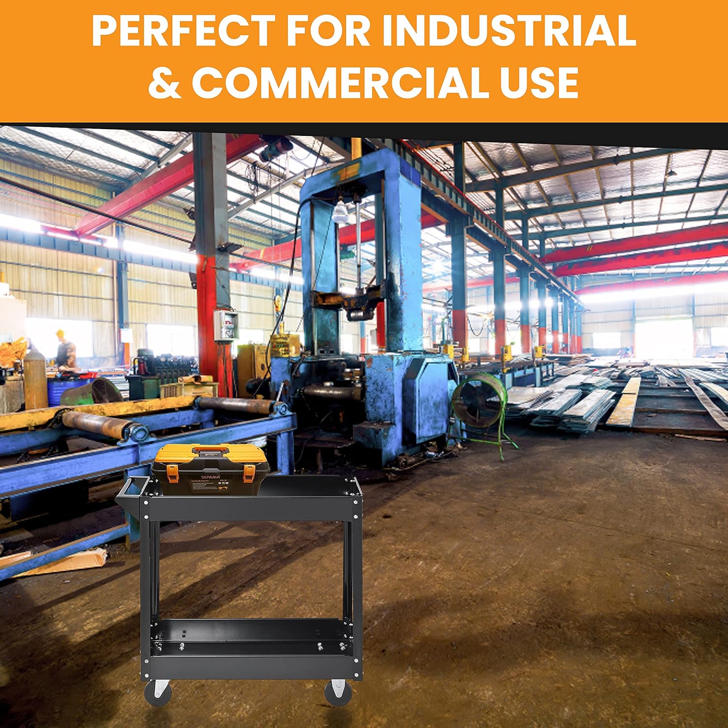 Juggernaut Carts "Industrial Black Commercial Service Cart, Steel, 220Lbs Capacity, 33"" Width x 30.5"" Height x 16"" Depth, 2 Shelves, 30.5"" Height, 33"" Width, 16"" Length, 2-Level": Industrial & Scientific