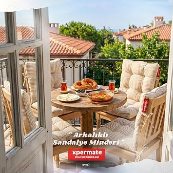 Xpermate Pötikare Arkalıklı Sandalye Minderi Bağcıklı Mutfak Balkon Bahçe Minderi (Krem)