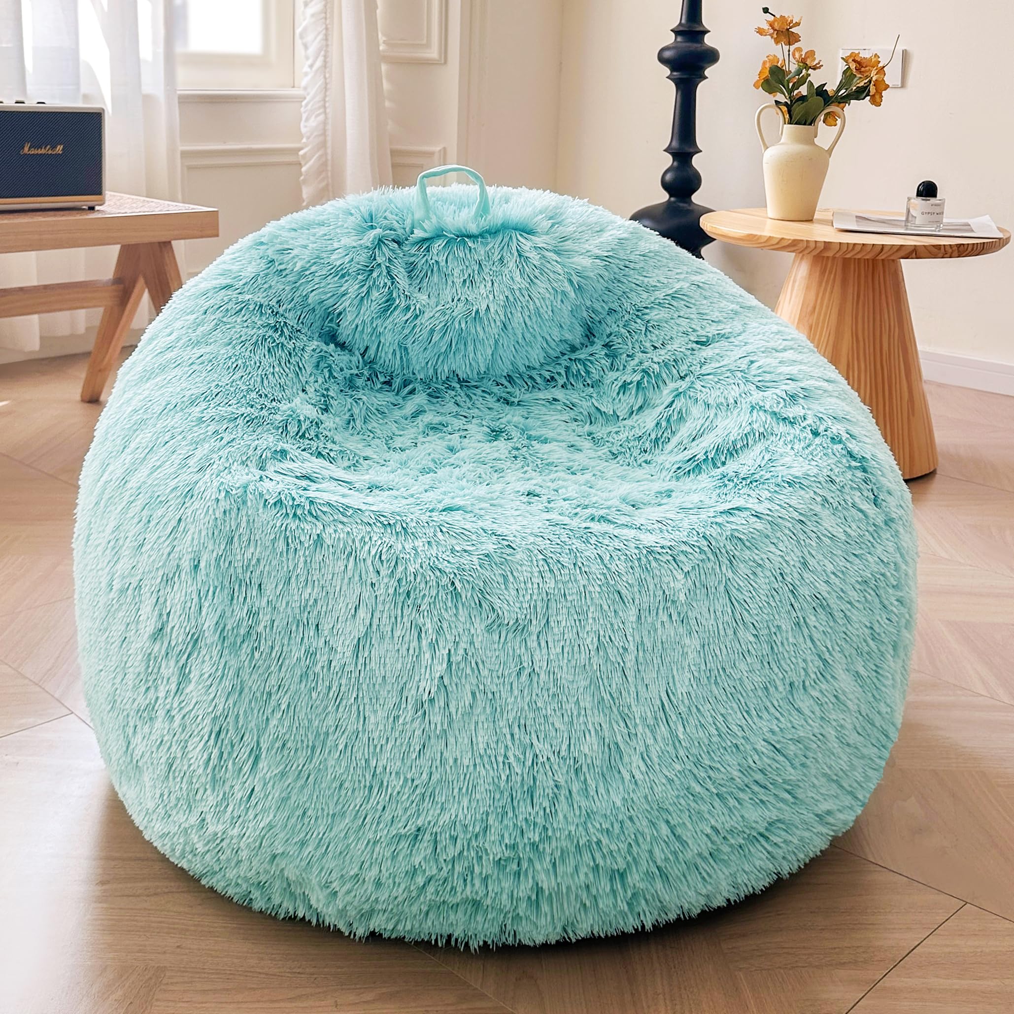 XeGe Faux Fur Comfy Bean Bag Cover for Living Room(No Filler), Tie Dye Fluffy Stuffed Animal Storage Bean Bag Chair Cover