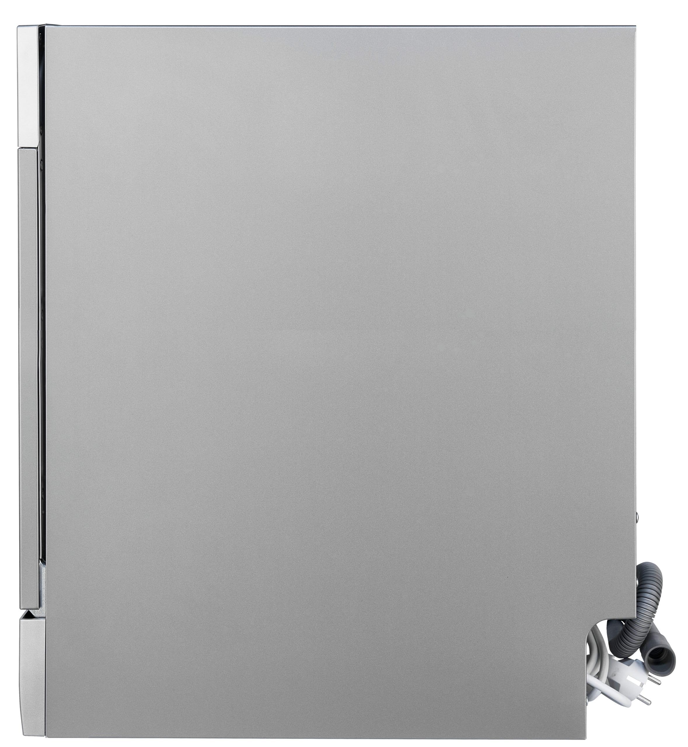 Exquisit® Lavavajillas Compacto 55cm, 8 Servicios, Plateado, Clase D, Apertura Automática, Secado Extra, 7 Programas, Display LED con Luz Interior, Medidas (59,0 x 55,0 x 50,0 cm)