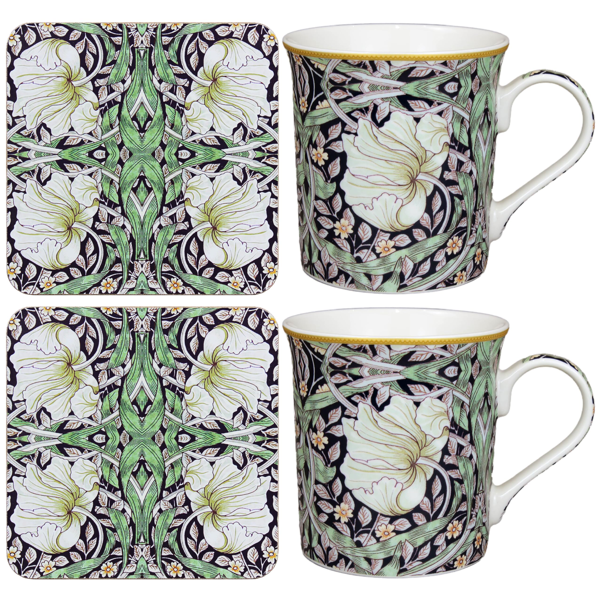 The Leonardo Collection Pimpernel Mug & Coaster Set | Lovely Gifts for Women & Men | Designed By William Morris | Coasters Set for All Modern Kitchen & Offices