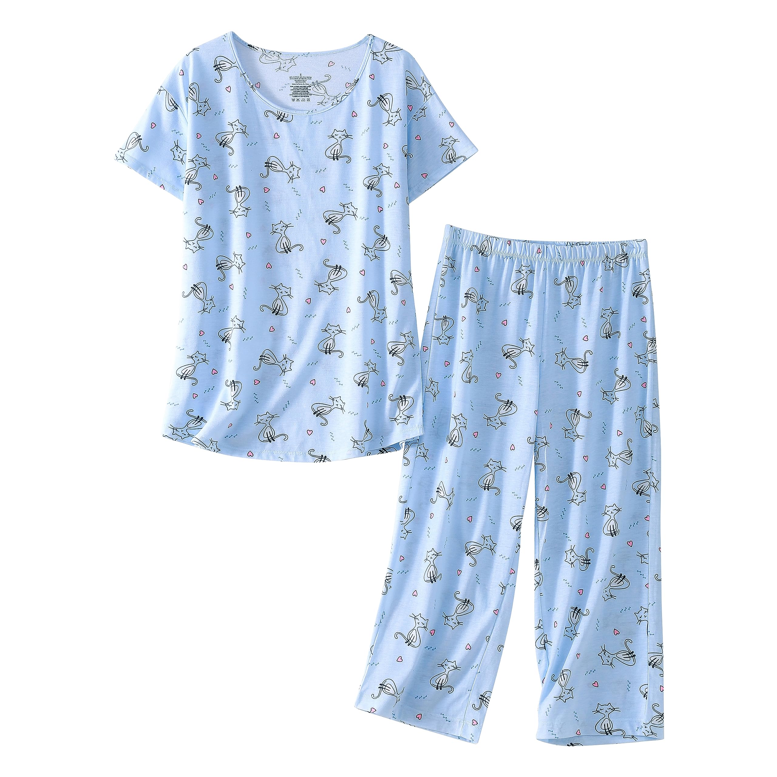PNAEONG Women’s Pajama Set - Sleepwear Tops with Capri Pants Casual and Fun Prints Pajama Sets SY215-Purple-XL