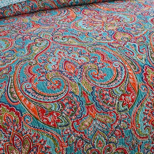 Vista 89 de NEWLAKE Juego de colcha de algodón, juego de colcha reversible de retazos, patrón floral hermoso europeo, tamaño King Beige,Floración clásica