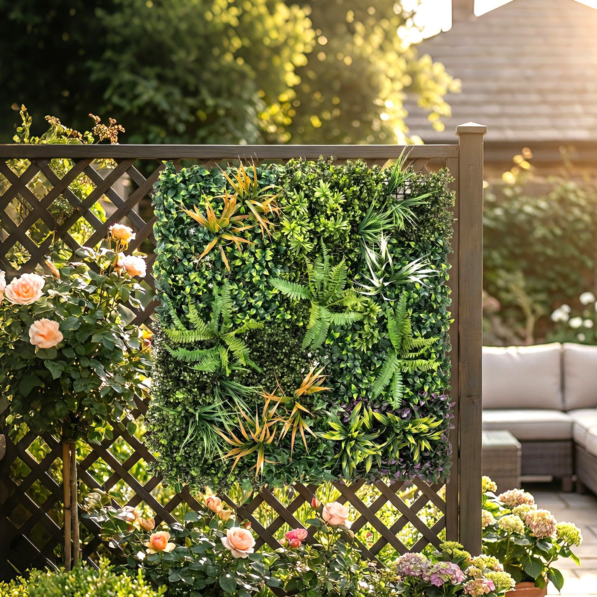 Outsunny Seto Artificial Ocultación Jardín en Rollo 1x1 m Pantalla de Valla de Privacidad de Hiedra Artificial Fácil Montaje para Terraza Balcón Exterior Decoración de Hojas Verde