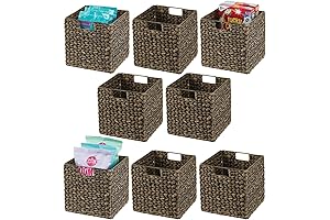 mDesign Natural Woven Hyacinth Cube Organizer Basket with Handles