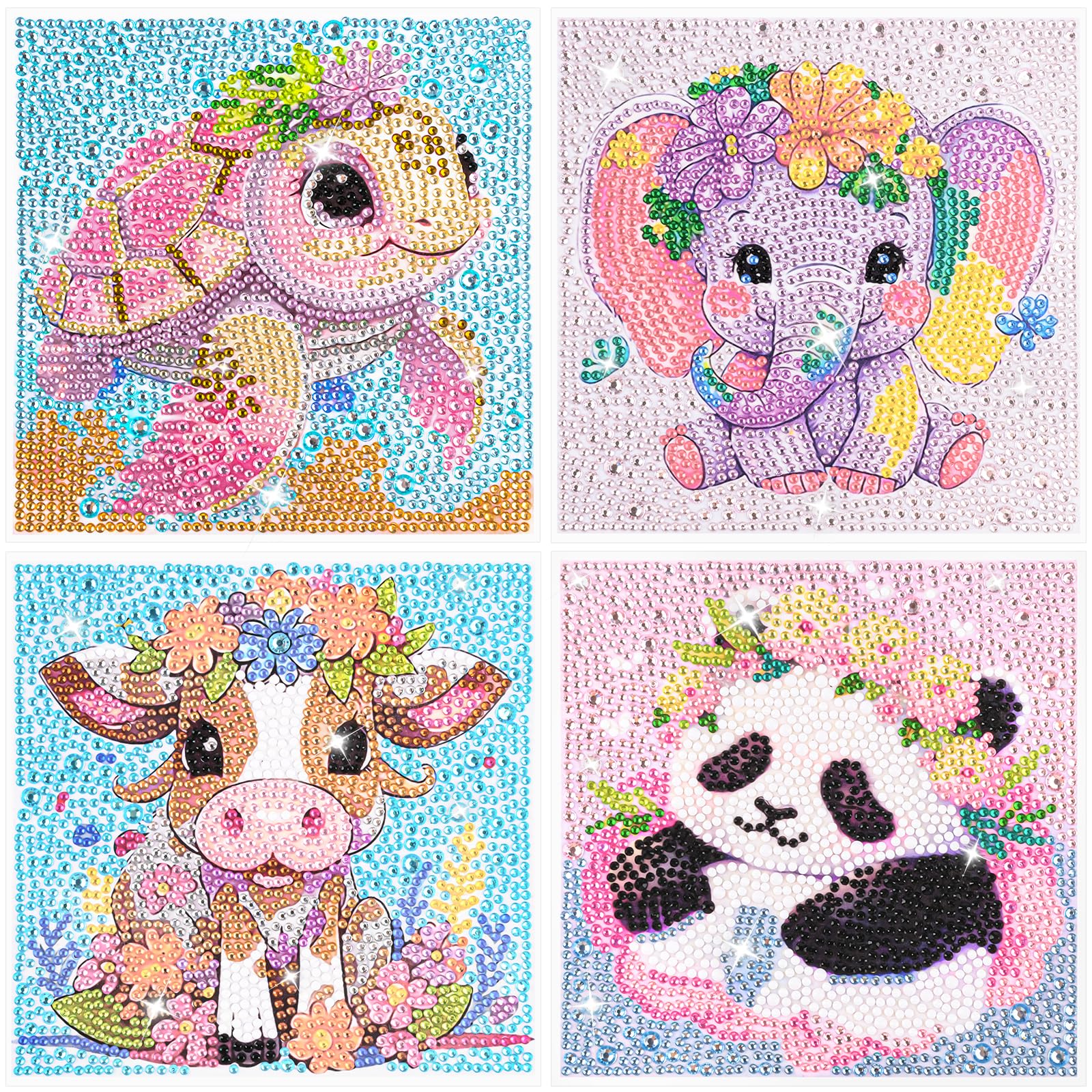 4 Piezas Pintura de Diamantes Niños, Diamond Painting Niños Kit Completo, Cuadros Diamantes 5d para Niños, Pintura Diamante Animales para Niños y Niñas