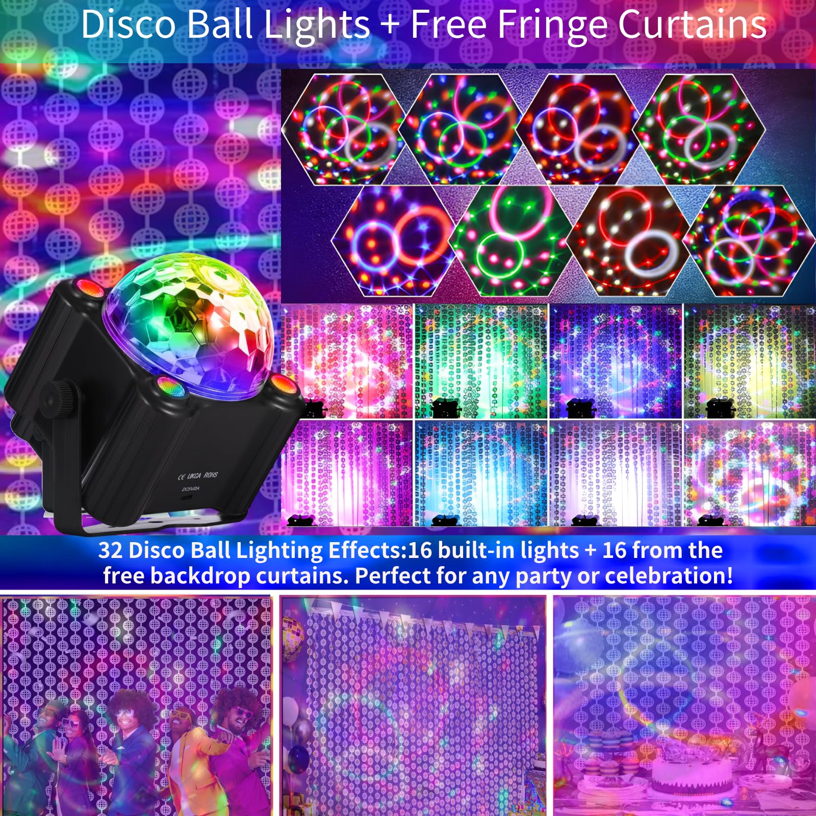 Aktywowane dźwiękiem lampki na imprezę dyskotekową, DJ Disco Ball z pilotem, stroboskopowe oświetlenie sceniczne lampa do wewnątrz, na zewnątrz, do domu, pokoju, tańca, na urodziny, karaoke