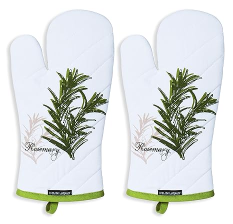 CASA DECORS Oven Mitts, Unique Herb Garden Design, Oven Mitts Heat Resistant, Made of 100% Cotton, Eco-Friendly and Safe, Set of 2, Oven Mitt Size 7 x 13 Inches
