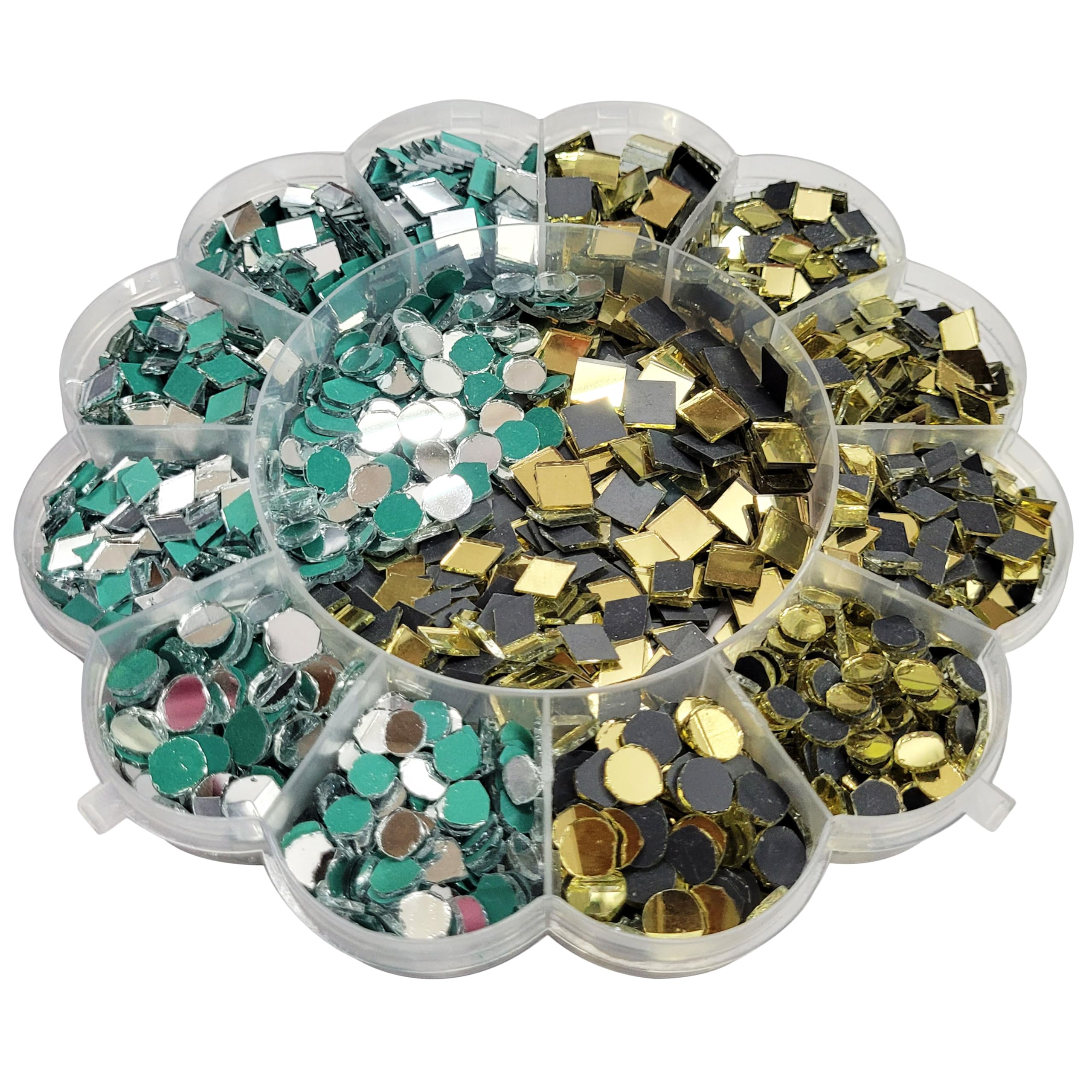 INDIKONB Craft Mirror Set with Storage Box | Glass Pieces for Lippan Art, Crafts, and Jewelry Making - Combo Set of 12 Shapes, 4-11mm (Gold and Silver) (B0D2R5ZY78) Amazon Price History, Amazon Price Tracker