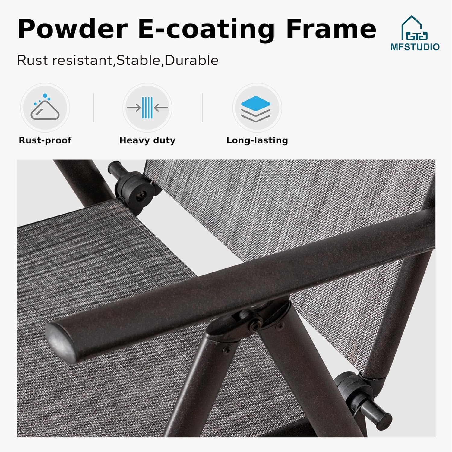 MFSTUDIO 9 Pieces Patio Dining Set with 8 Grey Sling Folding Dining Chair and 1 Expandable Heavy-Duty Metal Dining Table for Outdoor, Garden, Lawn