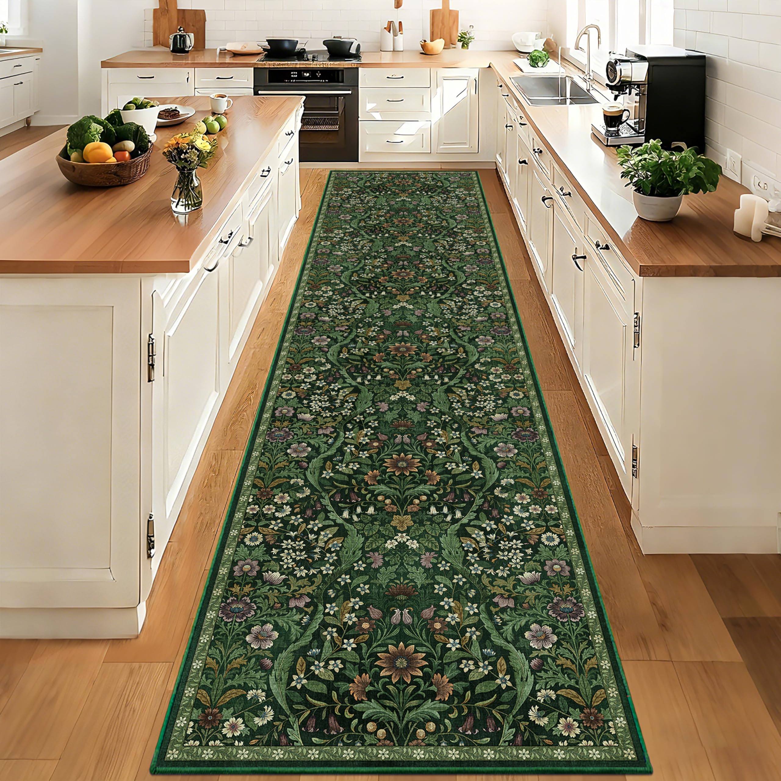 3x12 Floral Runner Rug for Kitchen Washable Hallway Runner Rug