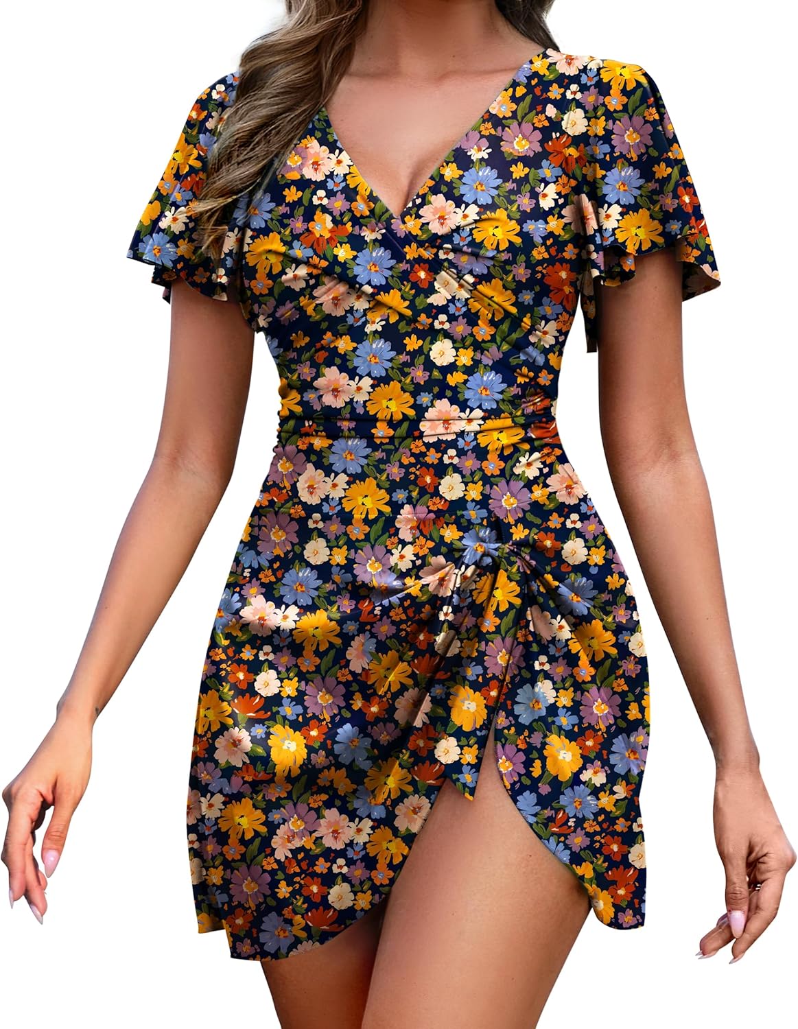 Zeregos One Piece Swimdress for Women Tummy Control Swimsuits Swim Dress Skirt Ruffle Bathing Suits