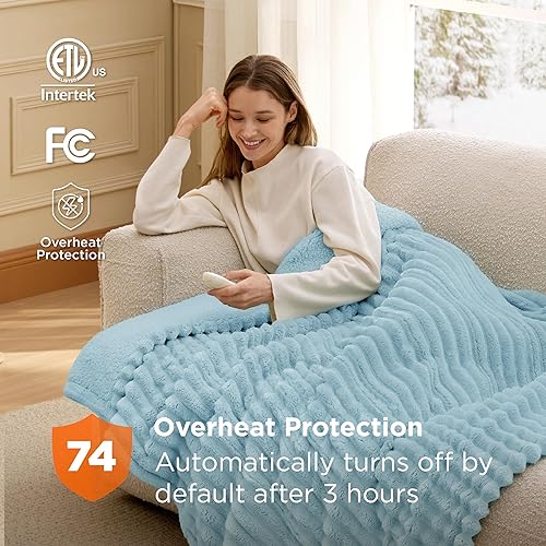 Vista 288 de Bedsure GentleSoft - Manta térmica eléctrica, suave manta eléctrica de franela acanalada, calefacción con 4 ajustes de tiempo, 6 ajustes de calor