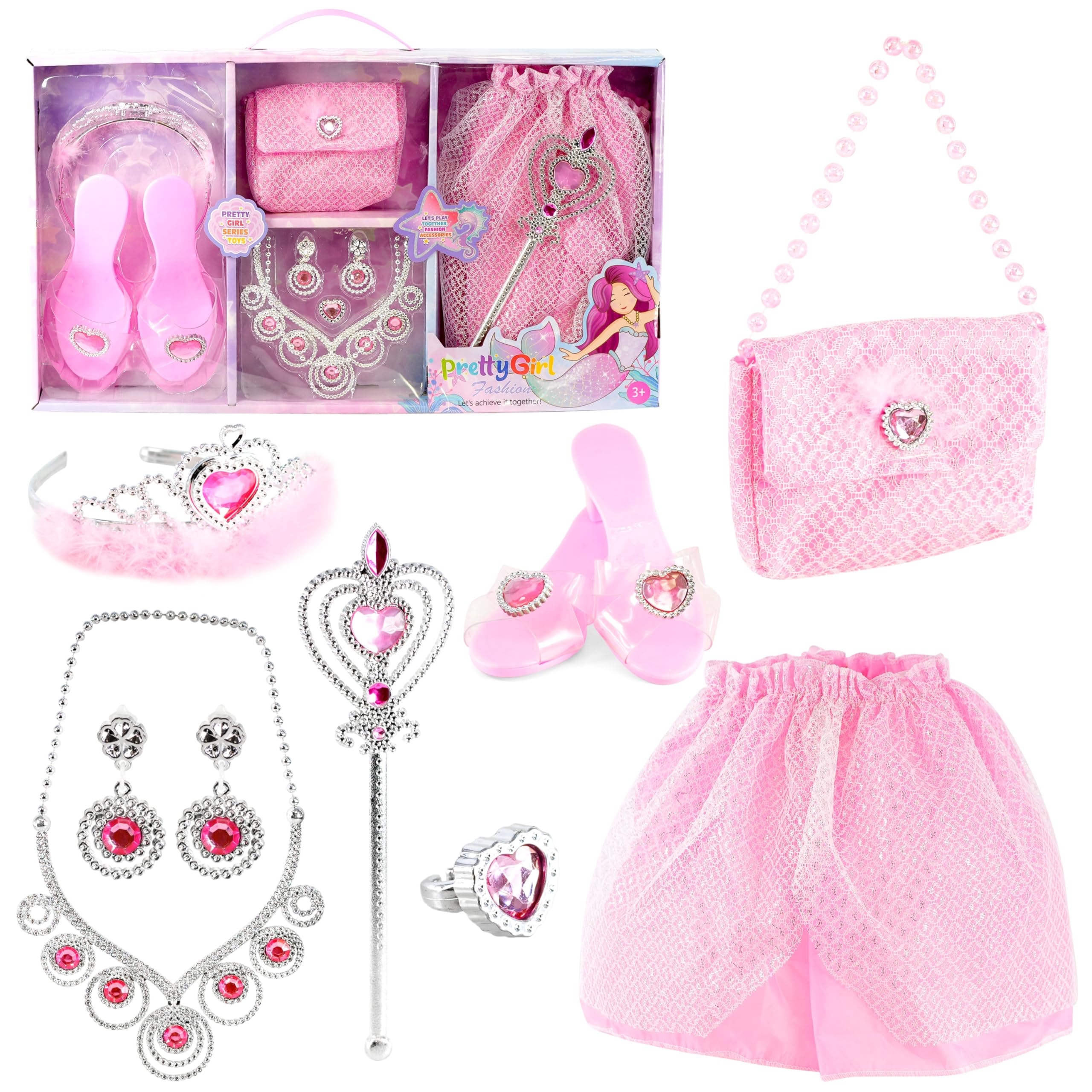 The Magic Toy Shop Princess Dress Up Shoes & Costume Accessories Set - Enchanting Fairy Tale Roleplay Toys with Tiara, Tutu Skirt, Wand - Great for Girls Birthday Parties, Halloween Fancy Dress