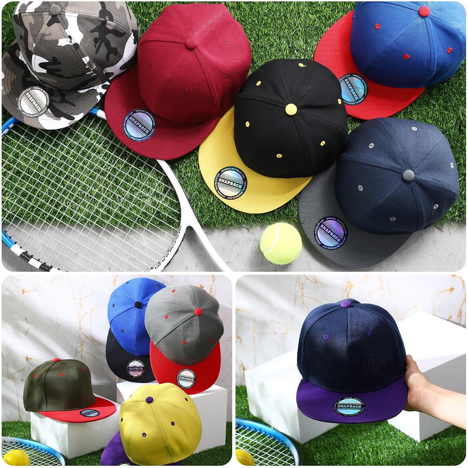 Toulite 60 Pcs Snapback Hats for Men Hip Hop Style Plain Blank Flat Bill Hats Solid Flat Brim Adjustable Baseball Caps Bulk
