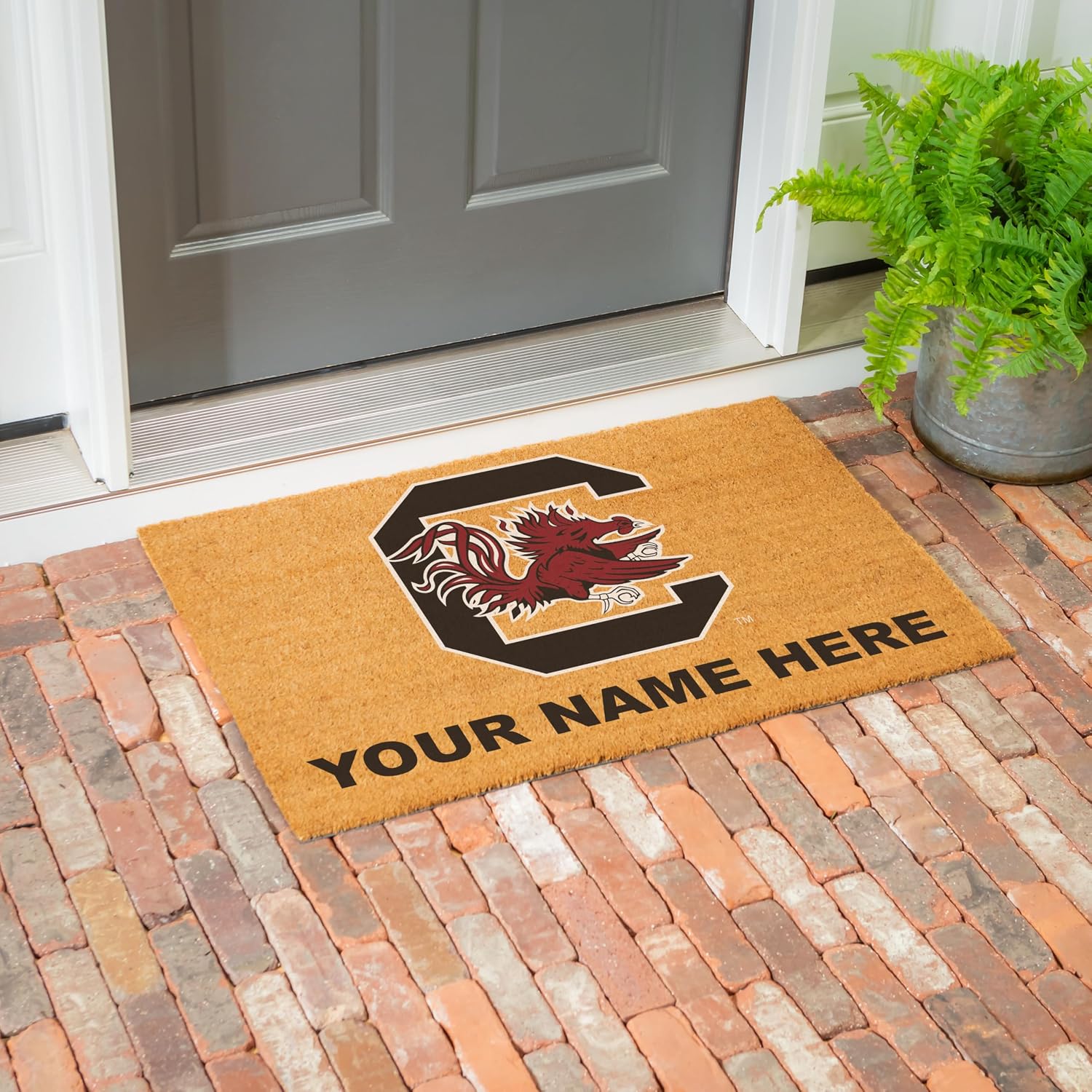 NCAA University of South Carolina Personalized Large Coir Doormat 2'x3' (36"x24"), Custom Name Front Door Mat with Non-Slip Rubber Back, Indoor Outdoor Entrance Rug Welcome Mats for Porch Patio Deck