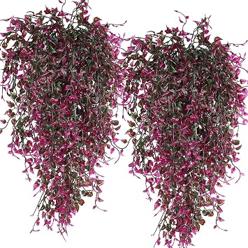 RECUTMS Artificial Hanging Plants 4pcs 33Inch Faux Eucalyptus Leaves Ivy Swag Plant UV Resistant Fake Plastic Greenery Indoor Outdoor Home Garden Office Christmas Xmas Party Spring DecorPurple Red