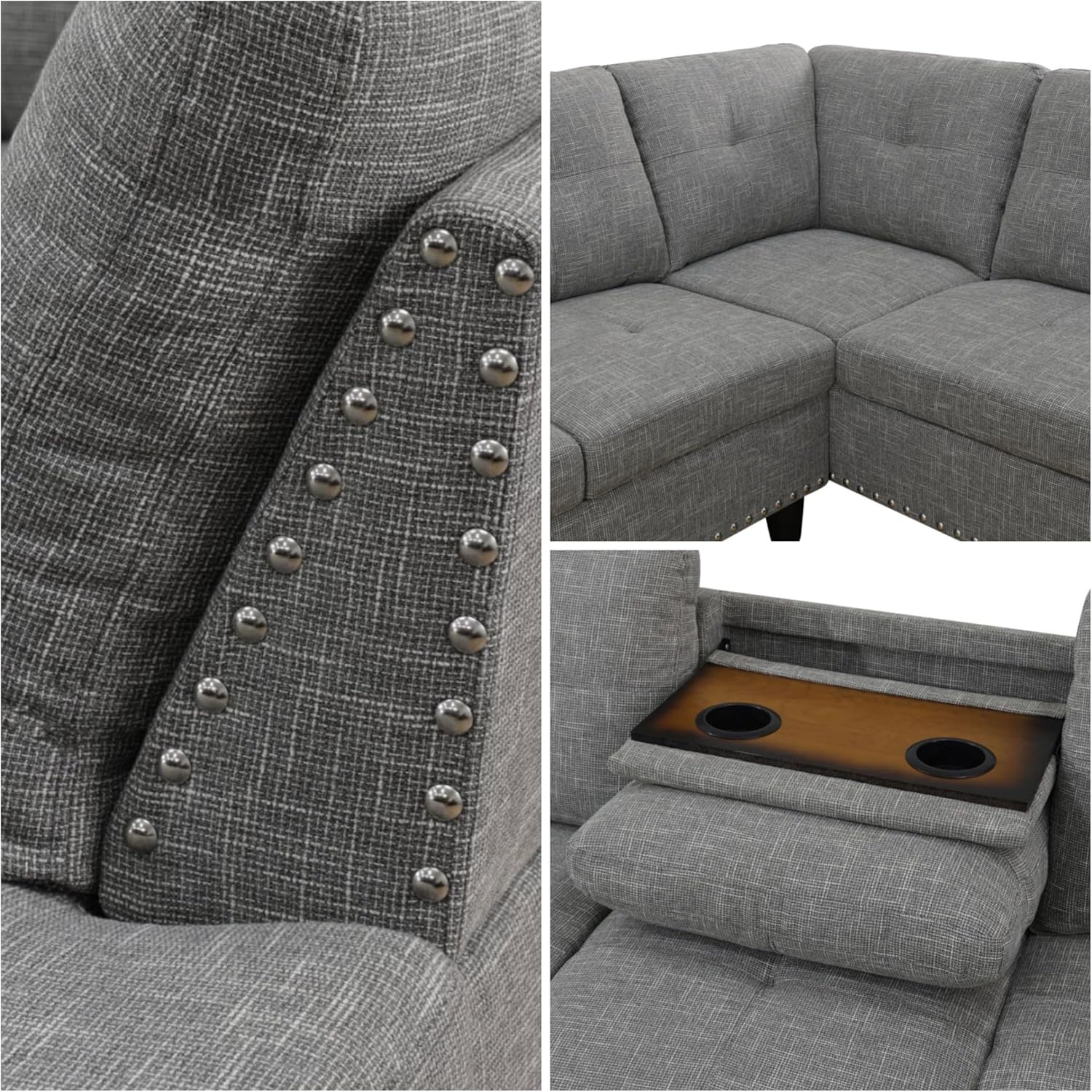 L Shaped Couches for Living Room, Sectional Couch Living Room Furniture with Storage Ottoman, Modular Sectional Sofa with Movable Chaise for Apartment Office, Brown Grey