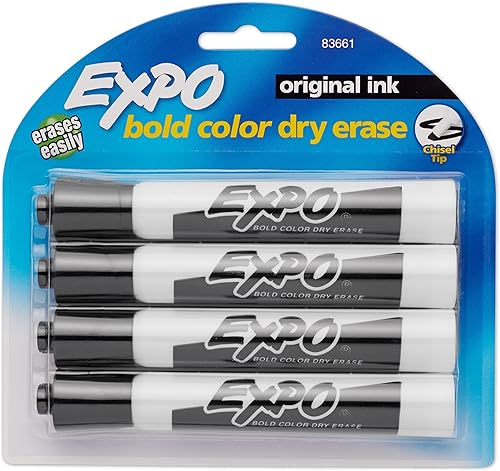 EXPO Marcadores originales de borrado en seco, punta de cincel, negro, 4 unidades