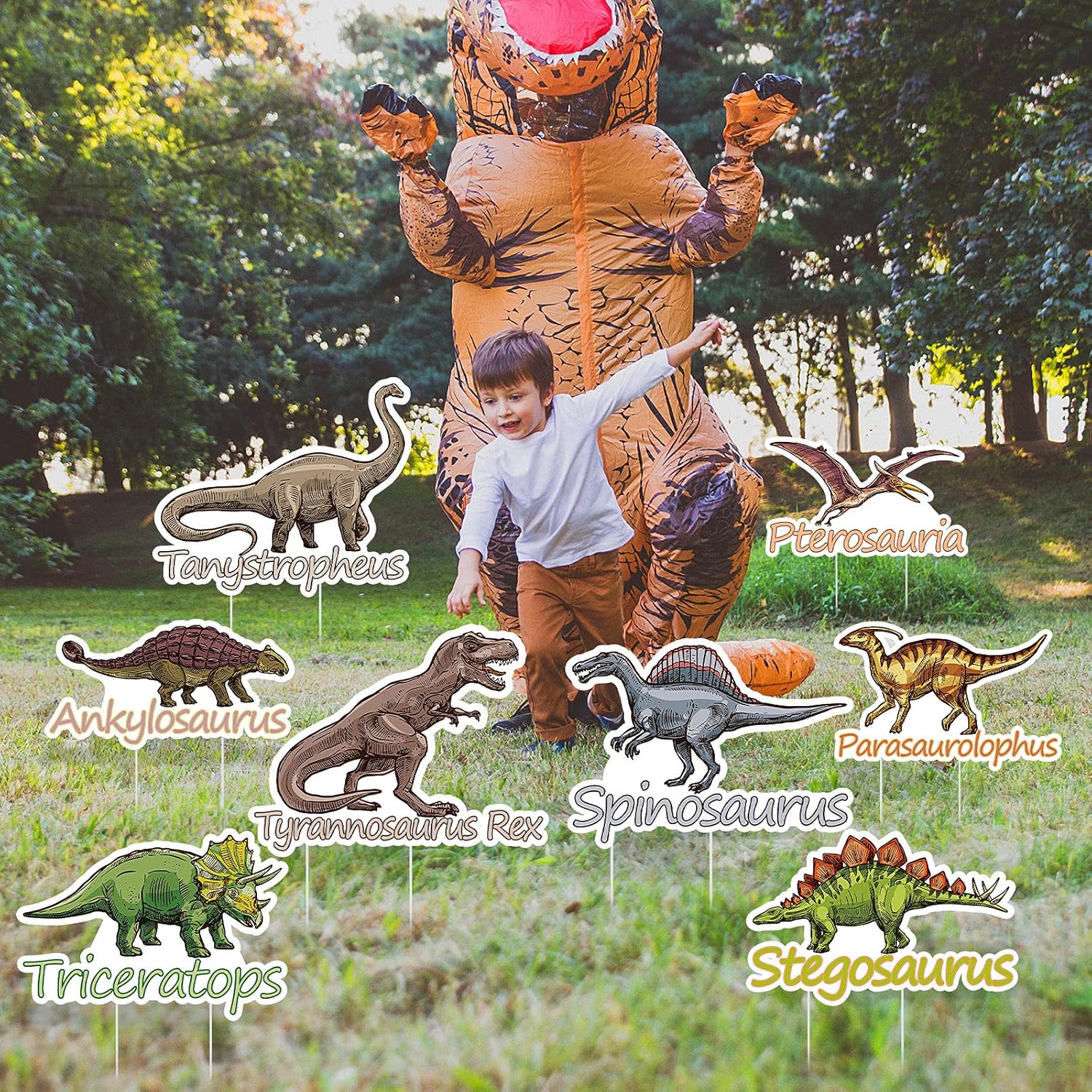 8 Pieces Dinosaur Yard Signs Outdoor Lawn Decorative Yard Sign Waterproof Corrugated Plastic Signs with Stakes for Kids Birthday Parties Decoration Supplies