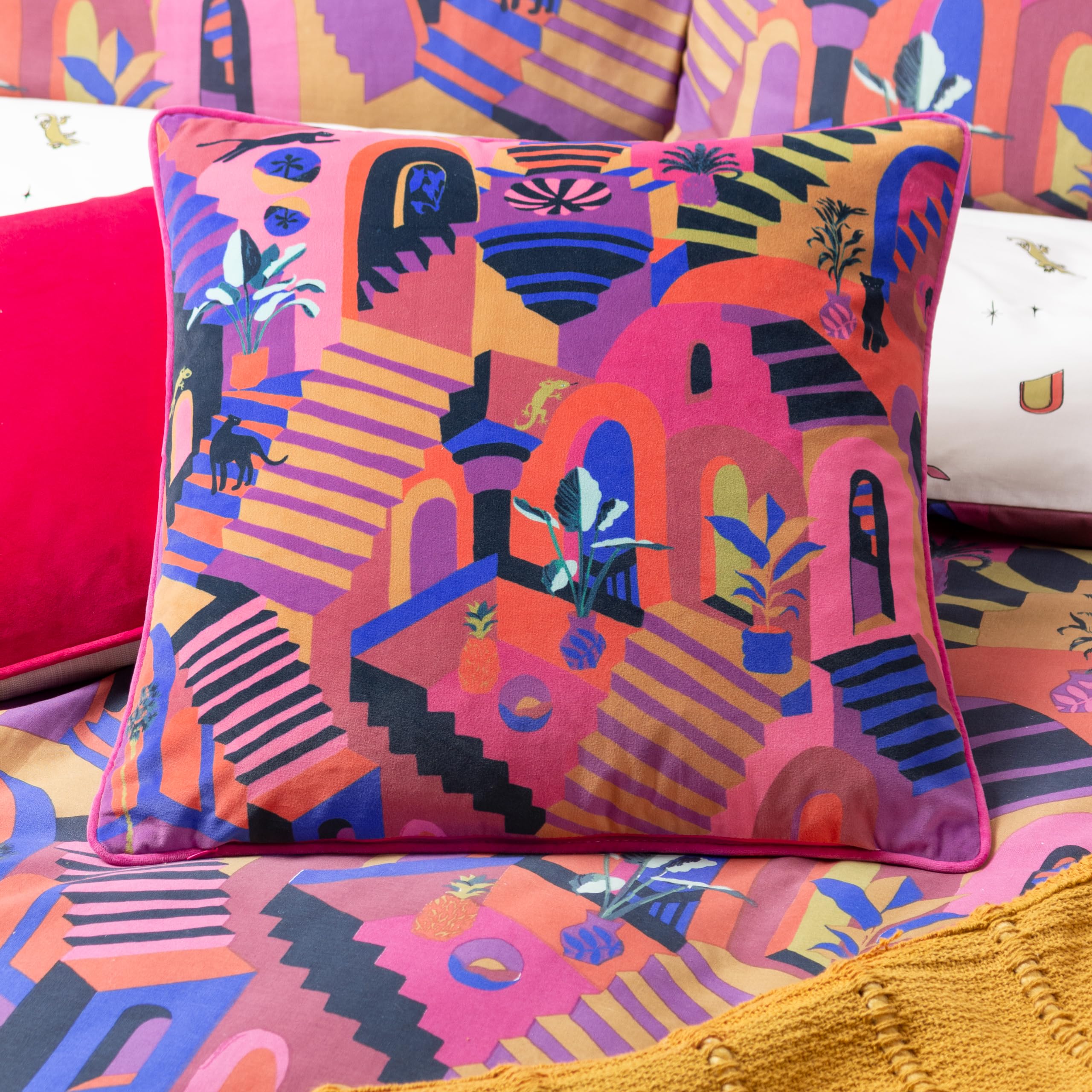 Furn. Eivissa Embroidered Velvet Feather Rich Cushion from B&Q
