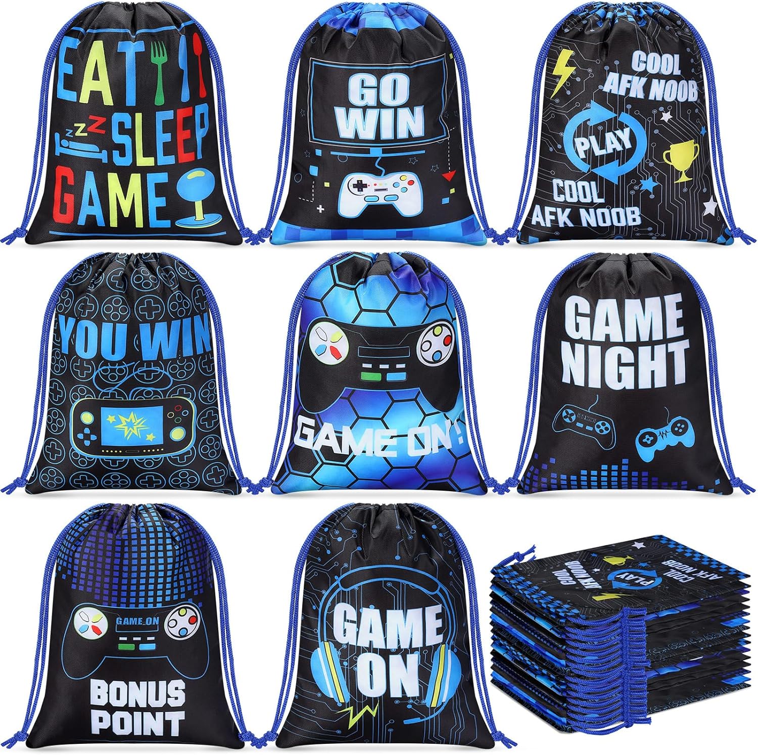 Faccito 16 Pieces Video Game Party Favors Bags 7 x 9.8 Inch Gaming Party Drawstring Bags Bulk Game Theme Goodie Candy Treat Gift for Boys Girls Birthday Supplies, 8 Styles(Blue) Faccito 16 Pieces Video Game Party Favors Bags 7 x 9.8 Inch Gaming Party Drawstring Bags Bulk Game Theme Goodie Candy Treat Gift for Boys Girls Birthday Supplies, 8 Styles(Blue)