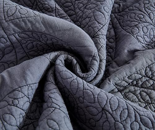 Miniatura 7 de CHIXIN Edredón botánico de algodón tamaño Queen, patrón de hojas con costuras reales, juego de colcha acolchada, ultrasuave, ligero, reversible, 3