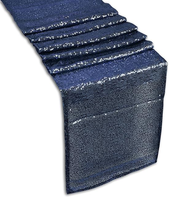 Table Runner Navy Glitter Table Runner 11x180 Inch Christmas Runner for Table Glitter Dining Table Runners Sequined Runner for Dinner Décor Wedding Party Supplies, 1pc
