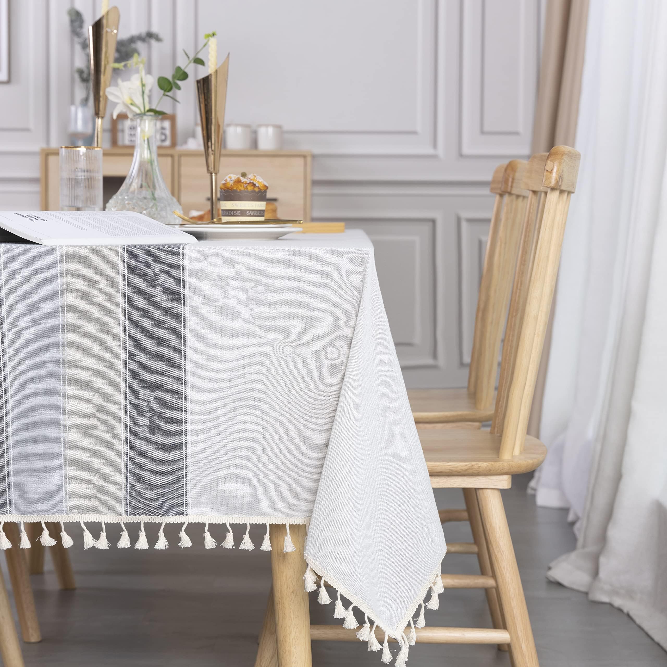 SUNBEAUTY Tischdecke 140x260 wasserdichte Abwaschbar Tischtuch Elegant Baumwolle Leinen Rechteckig Tischwäsche Tischdecke mit Quaste für Home Küche Speisetisch Dekoration