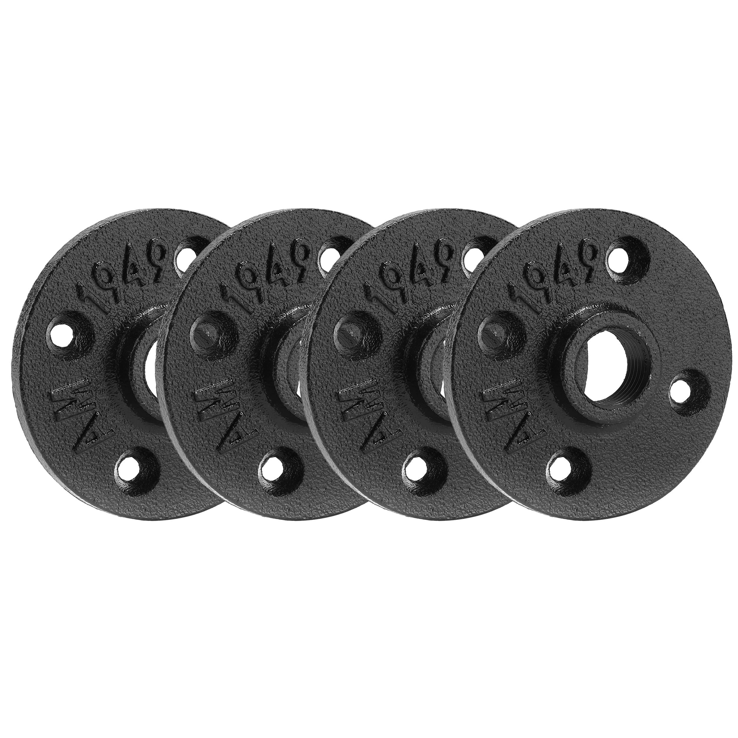 1/2" Heavy Duty Black Floor Flange, Home TZH 4 Pack Malleable iron Pipe Flange for Industrial vintage style, Flanges with Threaded Hole for DIY