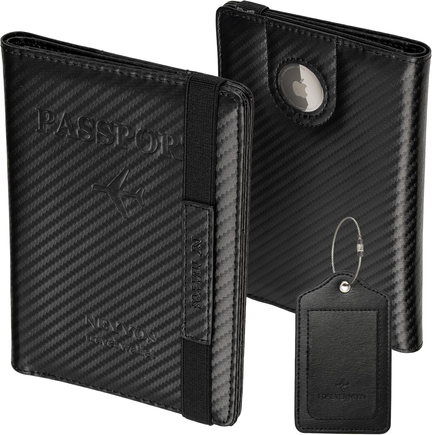NEYYOS® Custodia Porta Passaporto Con Blocco RFID E Scomparto Per Airtag – Pelle PU – Organizer Da Viaggio