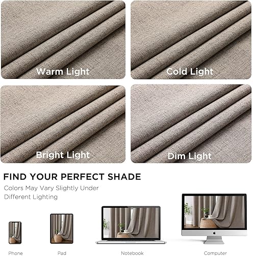 Miniatura 5 de CUCRAF Juego de 2 paneles de cortinas 100% opacas de 84 pulgadas de largo, cortinas texturizadas de lino para oscurecer la habitación, con ojales