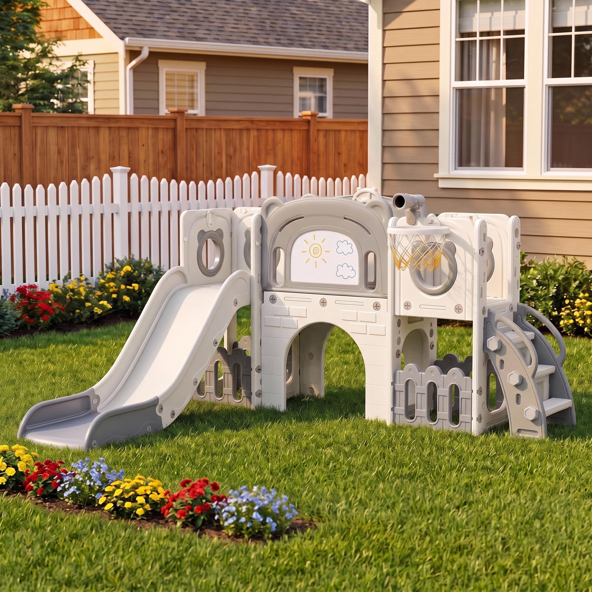 10-in-1 Toddler Slide Set, Kids Climber Playset Playground w/Whiteboard