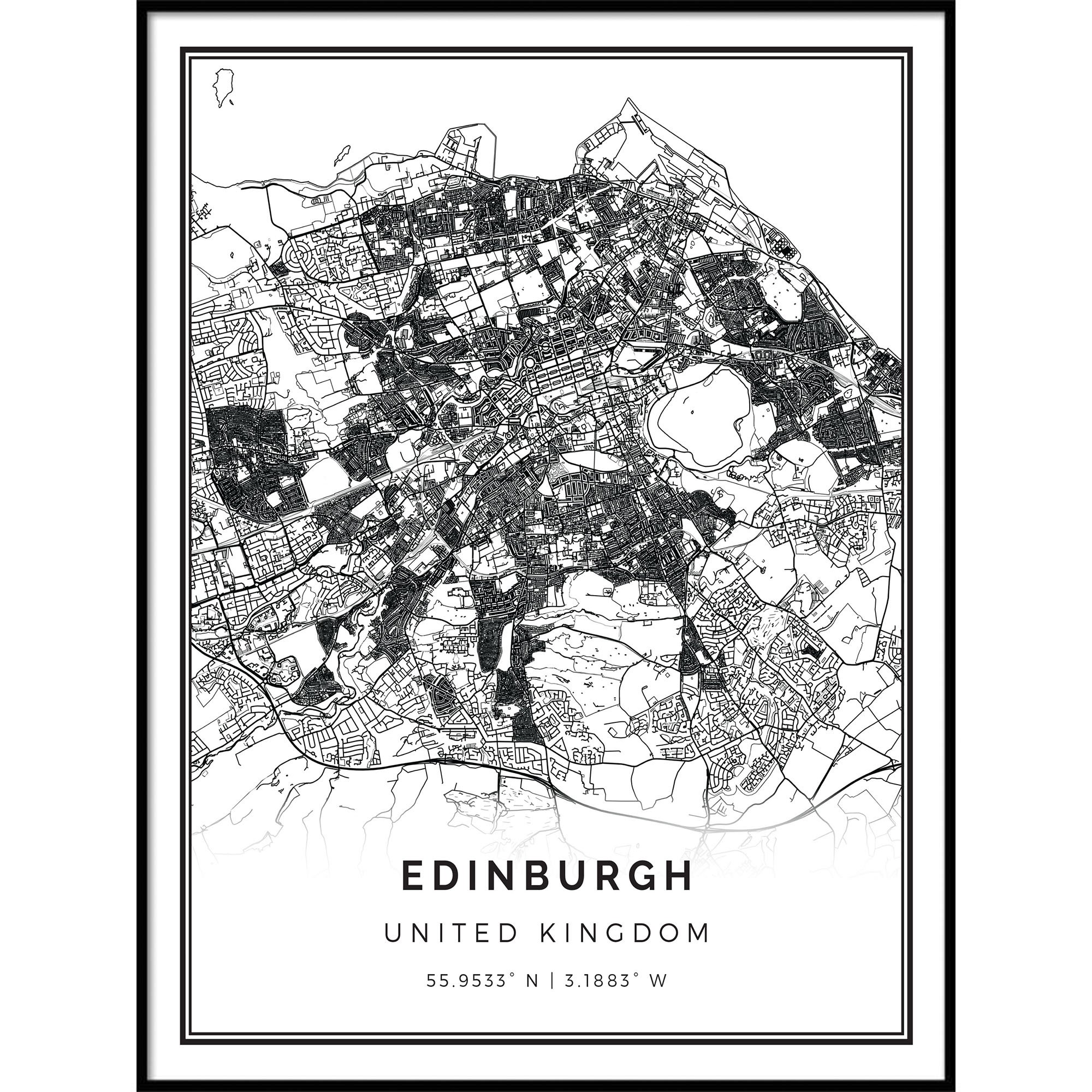 Squareious Edinburgh map Poster Print | Modern Black and White Wall Art | Scandinavian Home Decor | United Kingdom City Prints Artwork | Fine Art Posters 11x14