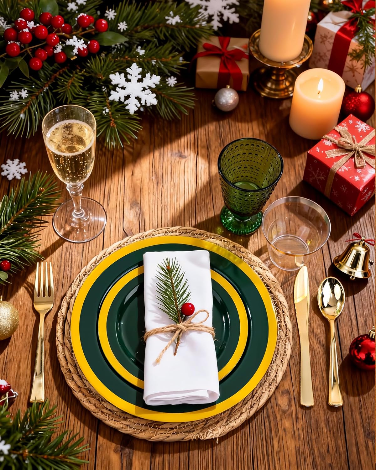 Nervure 102PCS Green Plastic Plates - Disposable Emerald Green Party Plate Include 51PCS 10.25inch Dinner Plates & 51PCS 7.5inch Dessert Plate for Wedding & Party